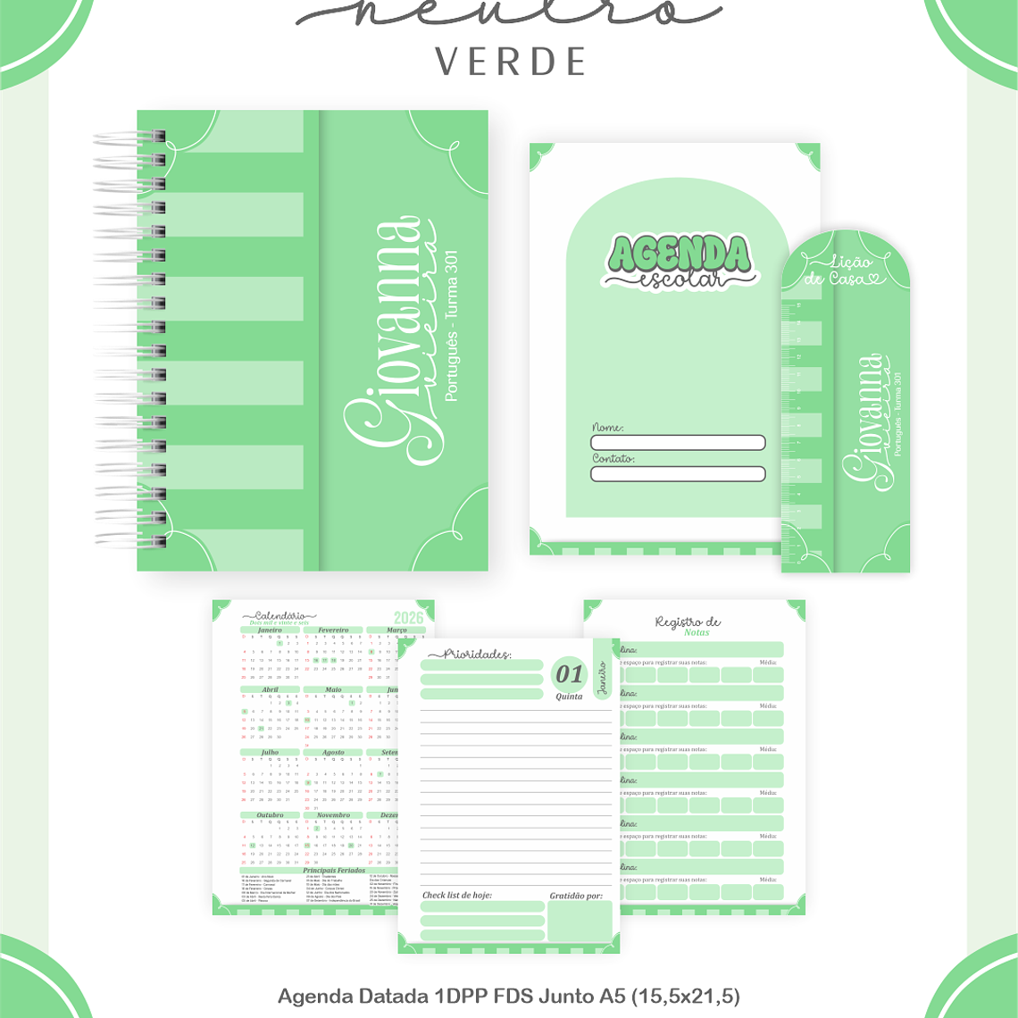 Arquivo Encadernação Escolar 2026  Neutro Verde 3