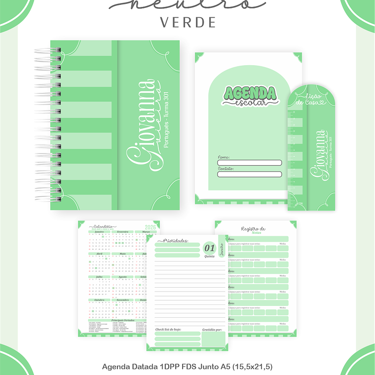 Arquivo Encadernação Escolar 2026  Neutro Verde 3