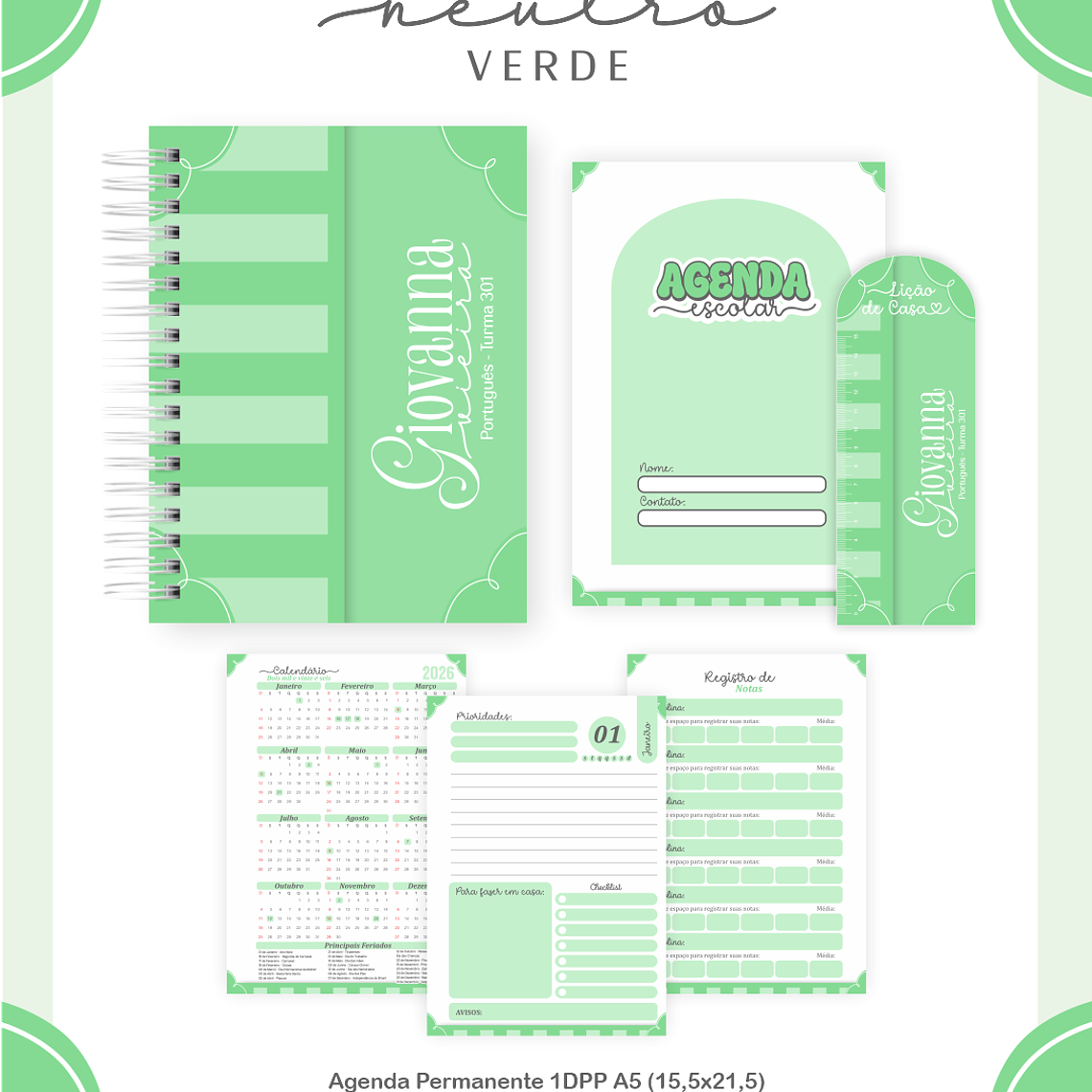 Arquivo Encadernação Escolar 2026  Neutro Verde 4