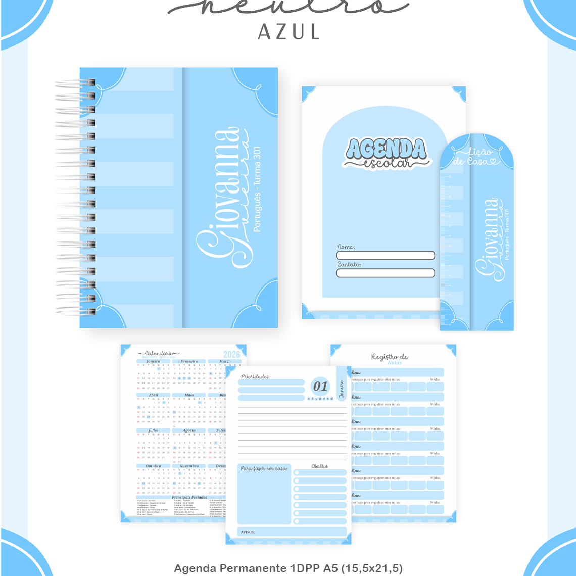Arquivo Encadernação Escolar 2026 Neutro Azul 3