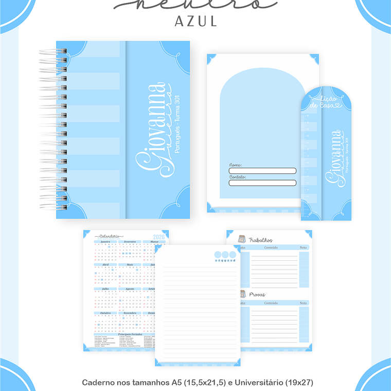 Arquivo Encadernação Escolar 2026 Neutro Azul 4