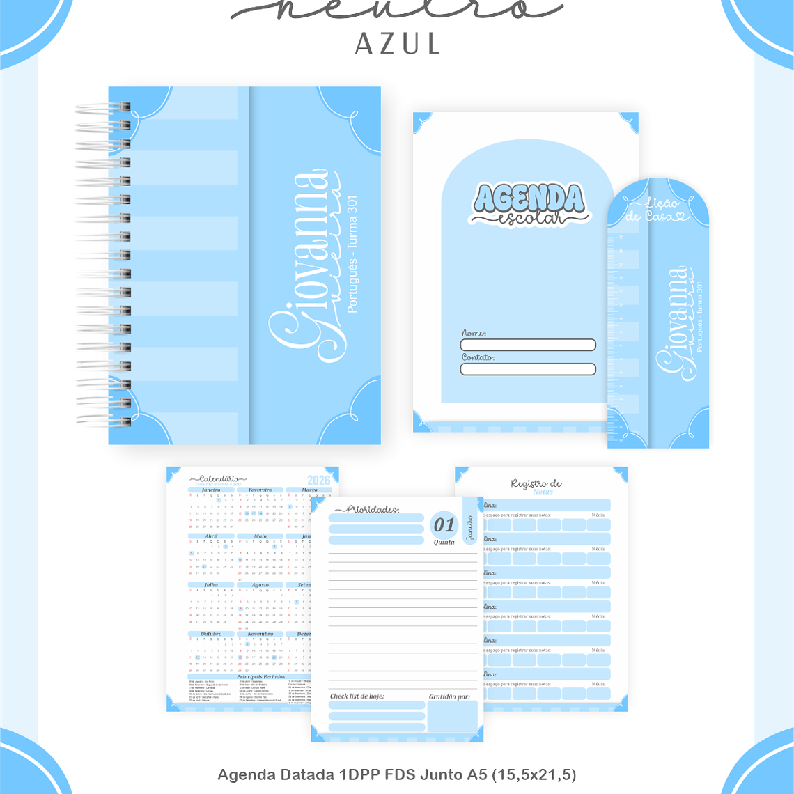 Arquivo Encadernação Escolar 2026 Neutro Azul 5