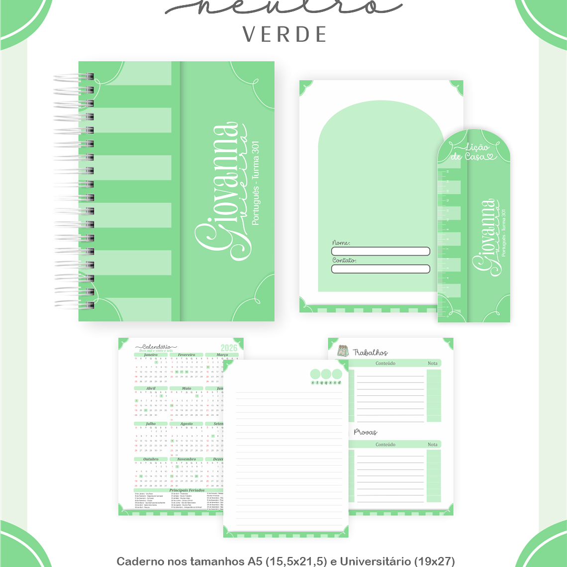 Arquivo Encadernação Escolar 2026  Neutro Verde 5
