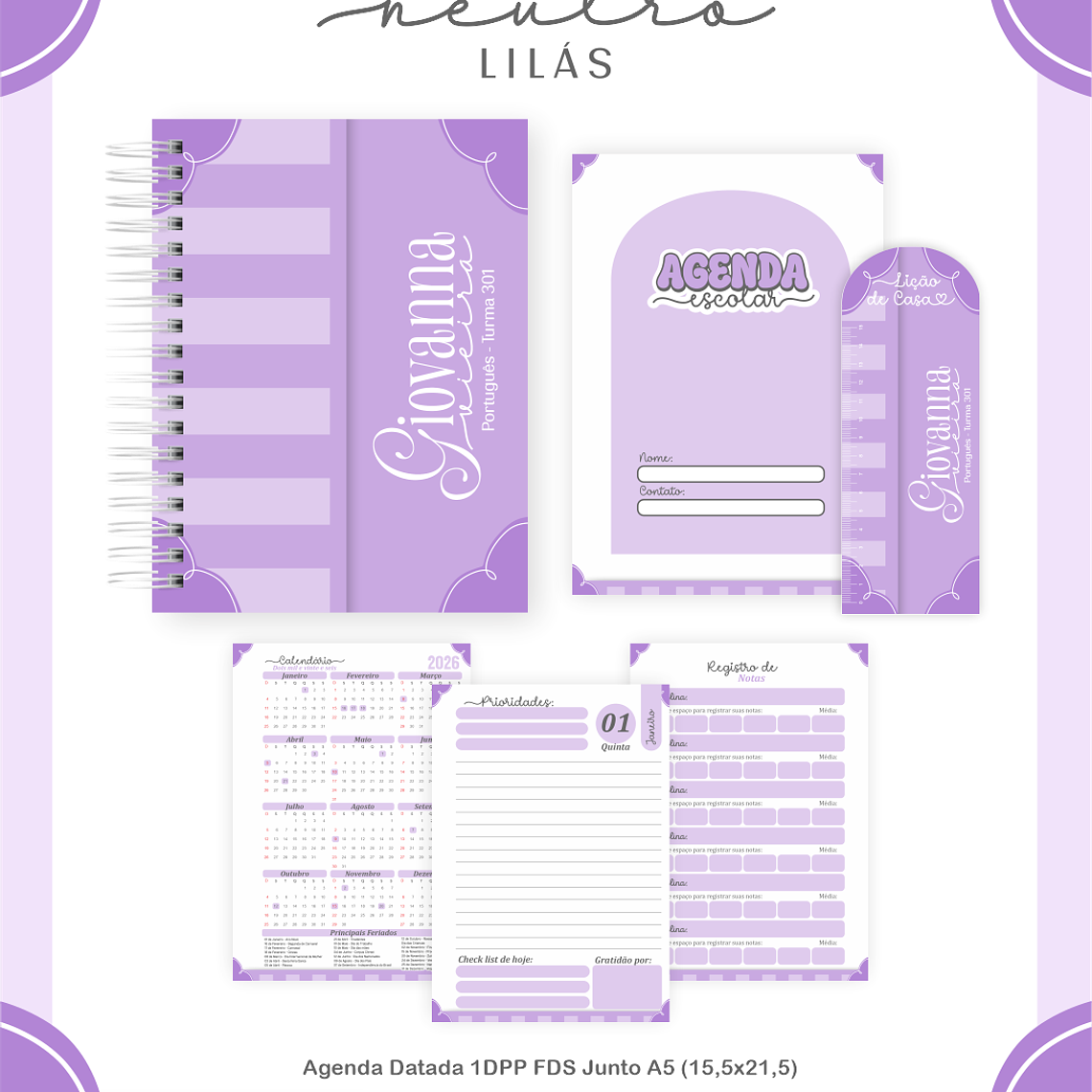 Arquivo Encadernação Escolar 2026 Neutro Lilás 3