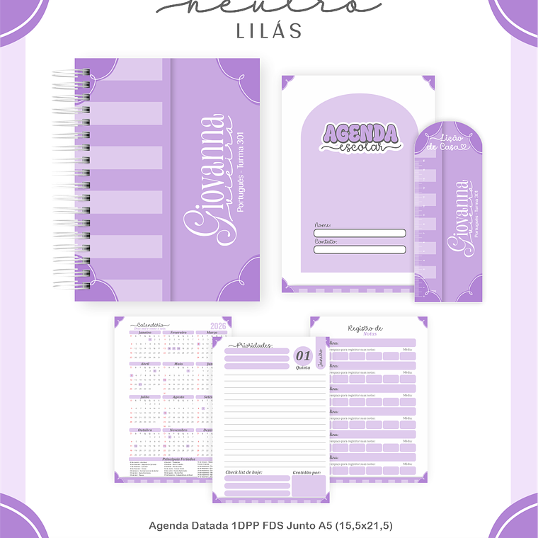 Arquivo Encadernação Escolar 2026 Neutro Lilás 3