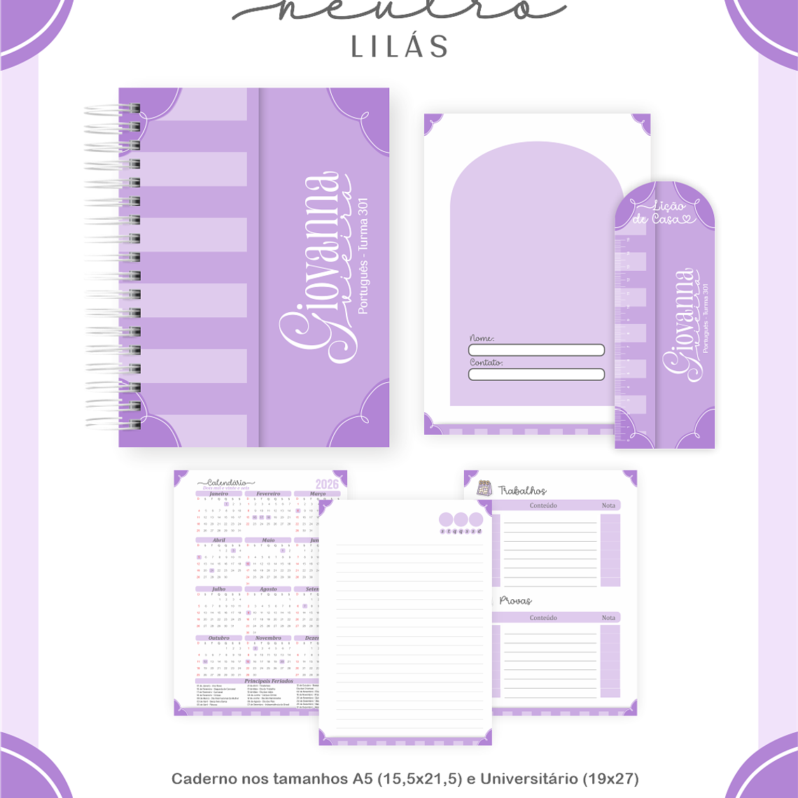 Arquivo Encadernação Escolar 2026 Neutro Lilás 4