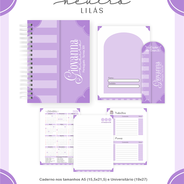 Arquivo Encadernação Escolar 2026 Neutro Lilás 4