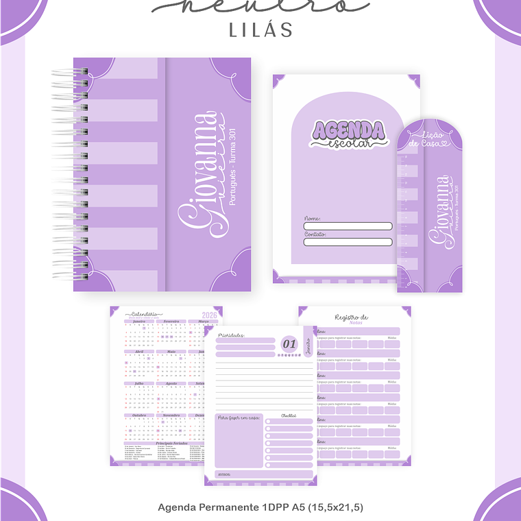 Arquivo Encadernação Escolar 2026 Neutro Lilás 5