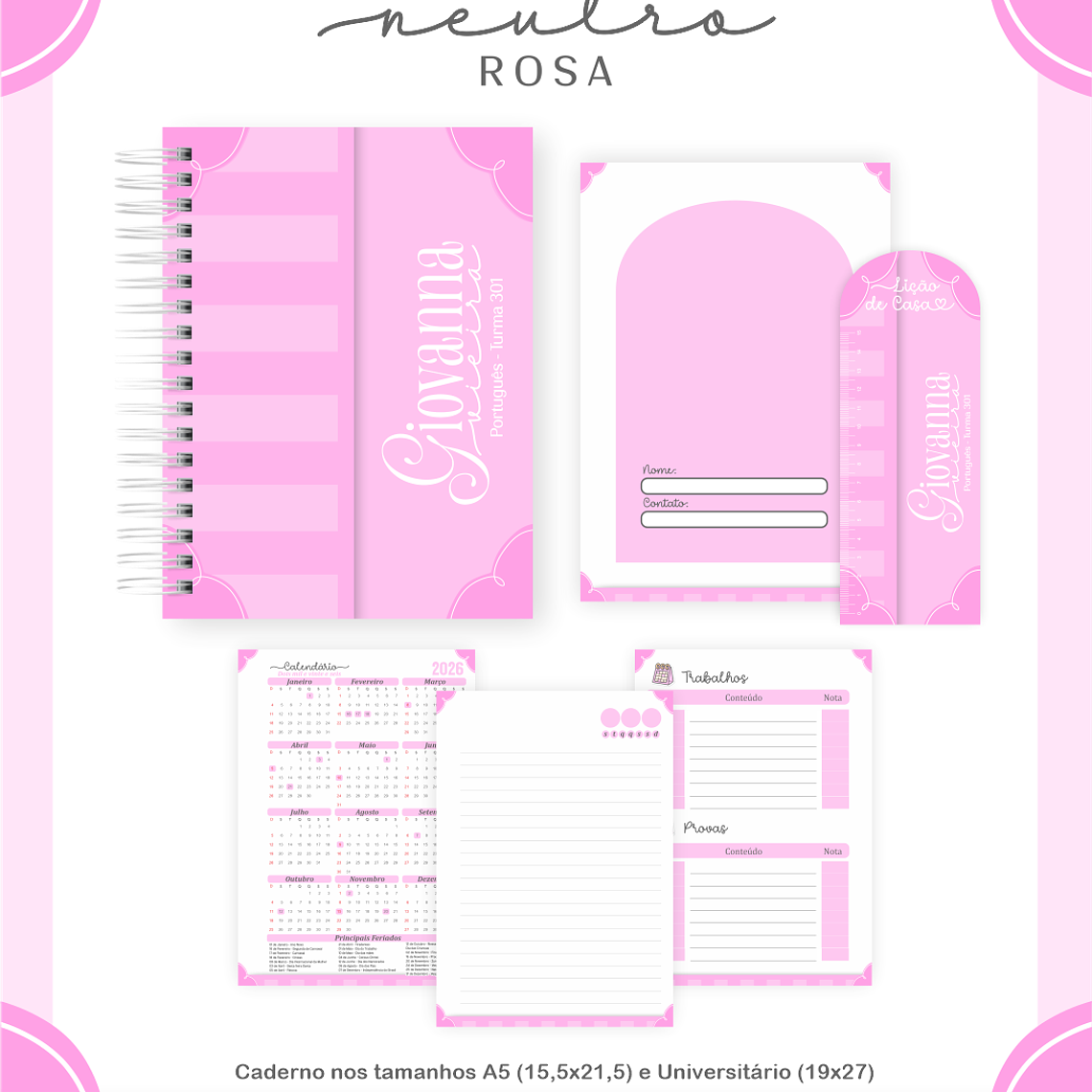 Arquivo Encadernação Escolar 2026 Neutro Rosa 3