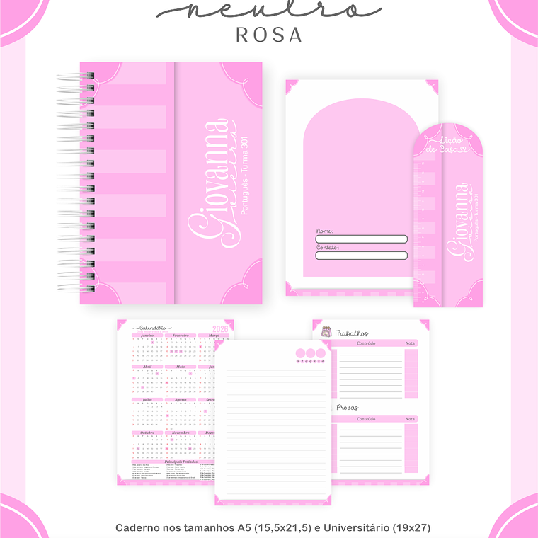 Arquivo Encadernação Escolar 2026 Neutro Rosa 3
