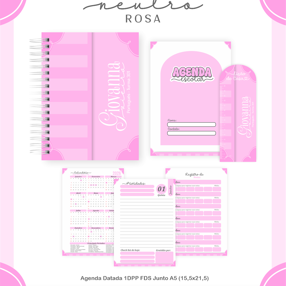 Arquivo Encadernação Escolar 2026 Neutro Rosa 5