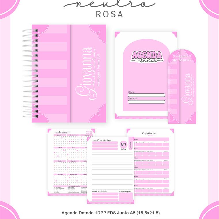 Arquivo Encadernação Escolar 2026 Neutro Rosa 5
