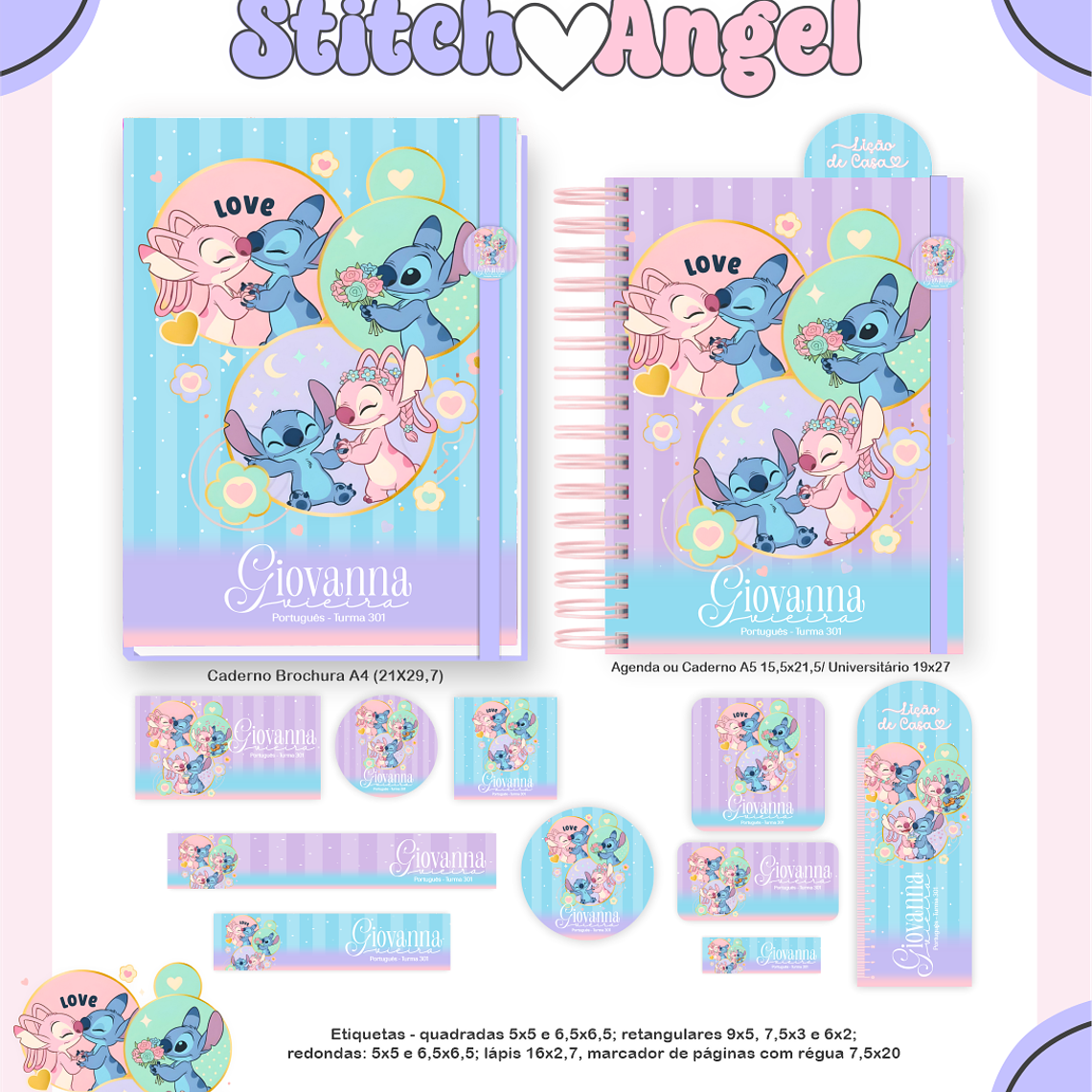 Arquivo Encadernação Escolar 2026 Stitch e Angel 2