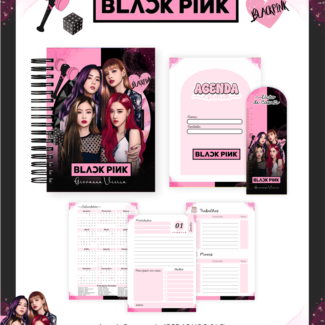 Arquivo Encadernação Escolar 2026 Black Pink 3