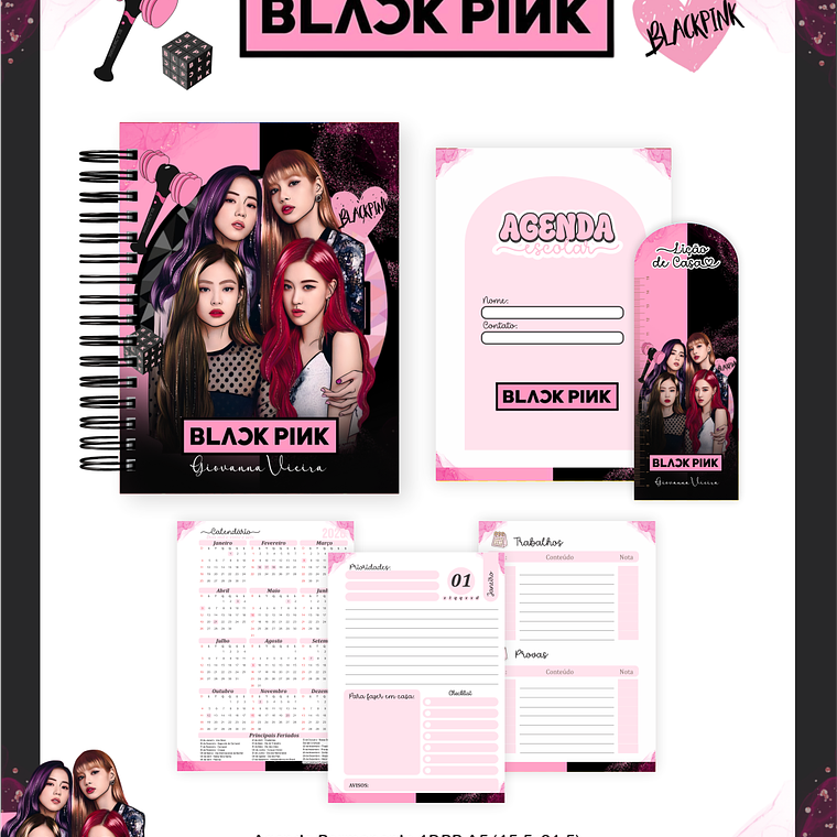 Arquivo Encadernação Escolar 2026 Black Pink 3