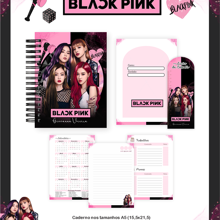 Arquivo Encadernação Escolar 2026 Black Pink 4