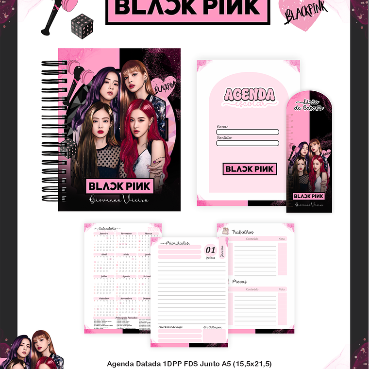 Arquivo Encadernação Escolar 2026 Black Pink 5