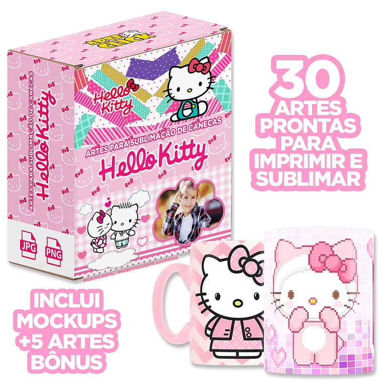 Pacotinho de Artes Hello Kitty para Sublimação de Canecas 1
