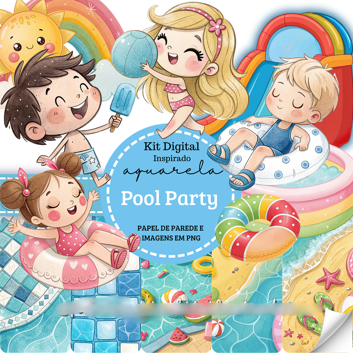 Arquivo Kit Digital Pool Party Aquarela 1