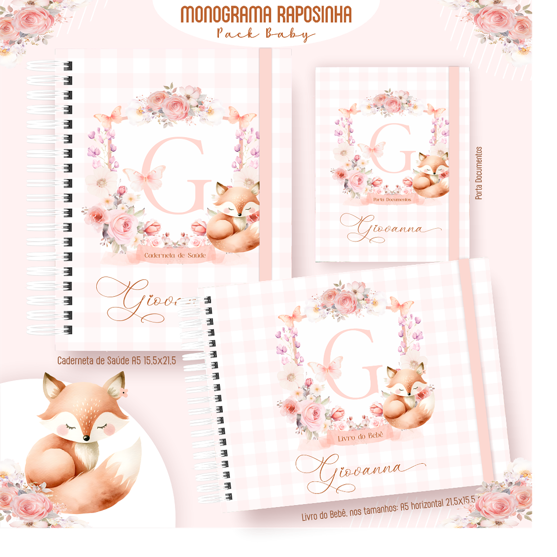 Arquivo Encadernação Baby Monograma Raposinha 1