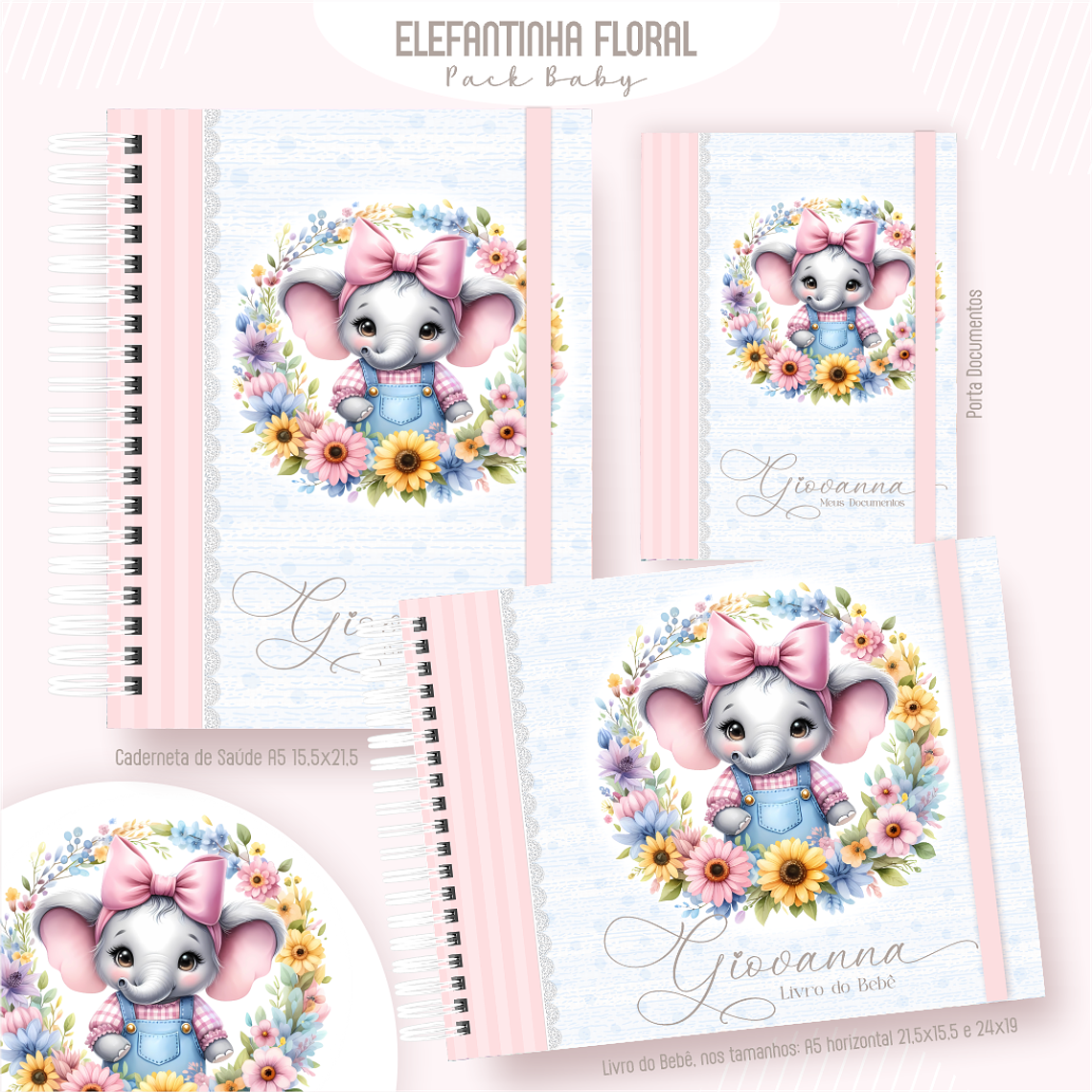 Arquivo Encadernação Baby Elefantinha Floral 1