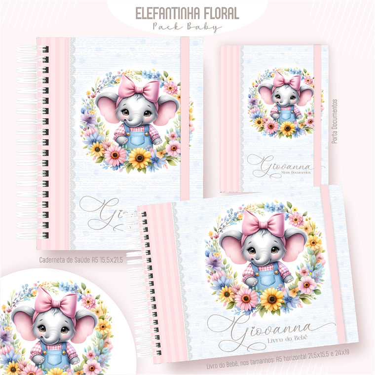 Arquivo Encadernação Baby Elefantinha Floral 1