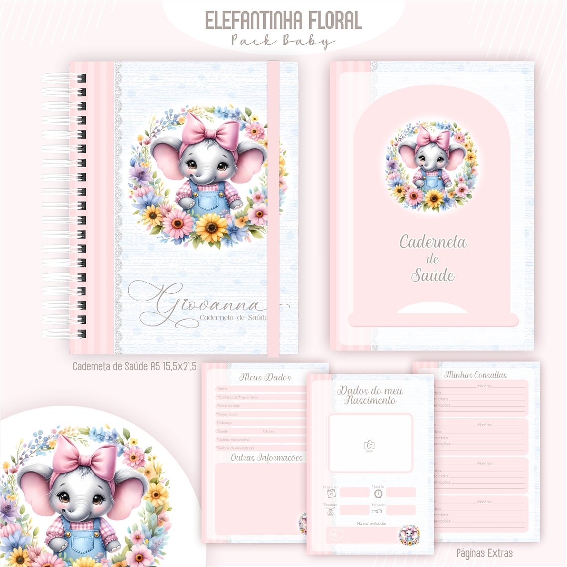 Arquivo Encadernação Baby Elefantinha Floral 2