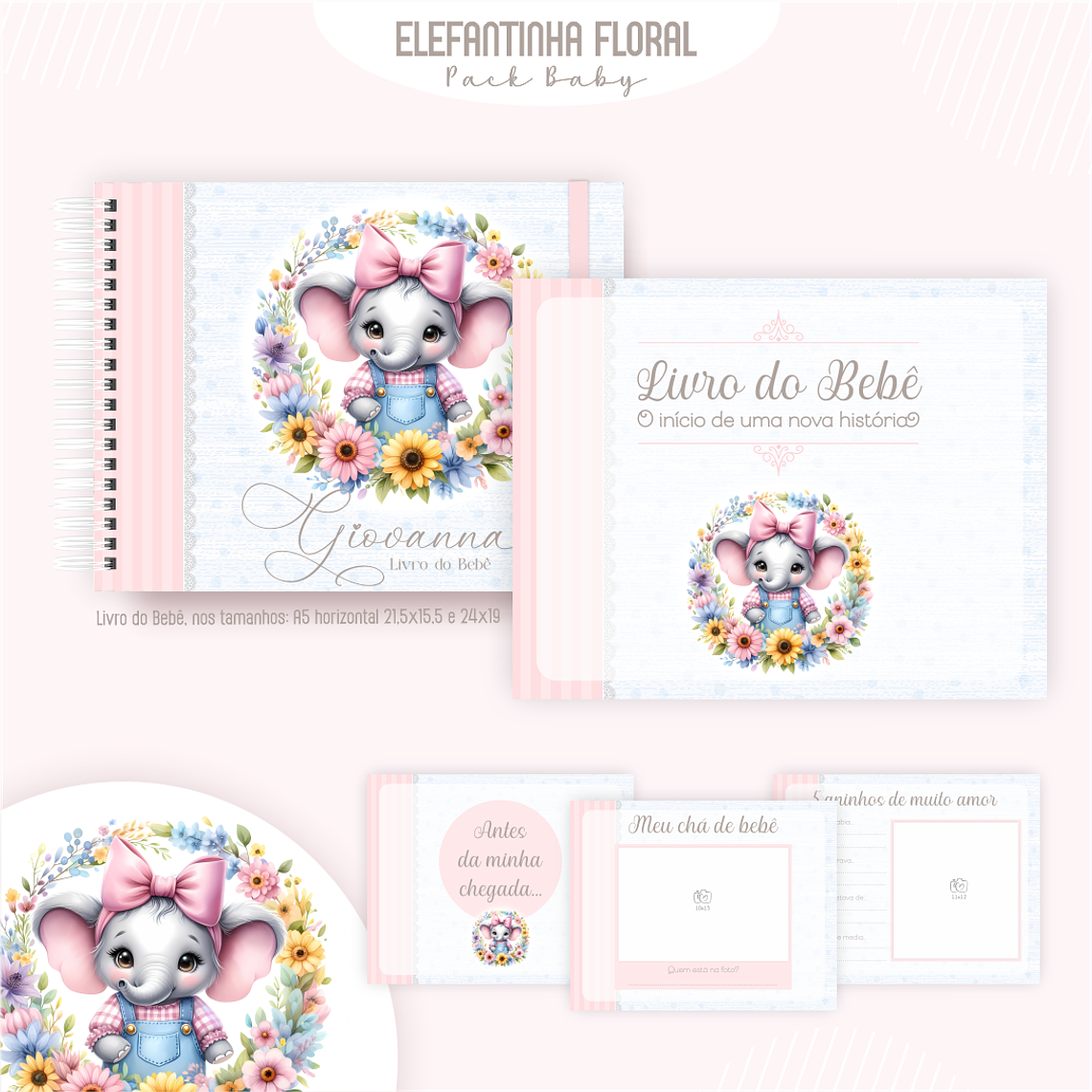 Arquivo Encadernação Baby Elefantinha Floral 4