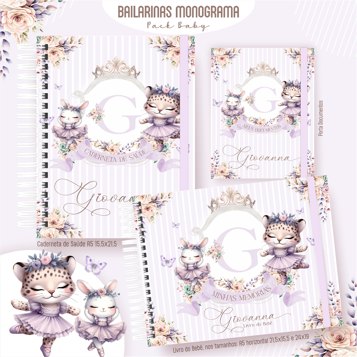 Arquivo Encadernação Baby Bailarinas Monograma 1