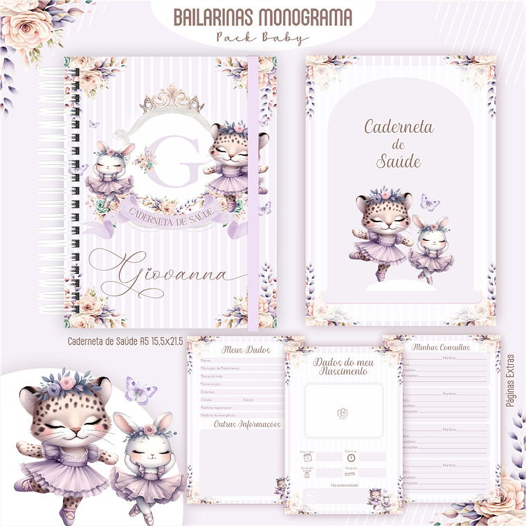 Arquivo Encadernação Baby Bailarinas Monograma 3