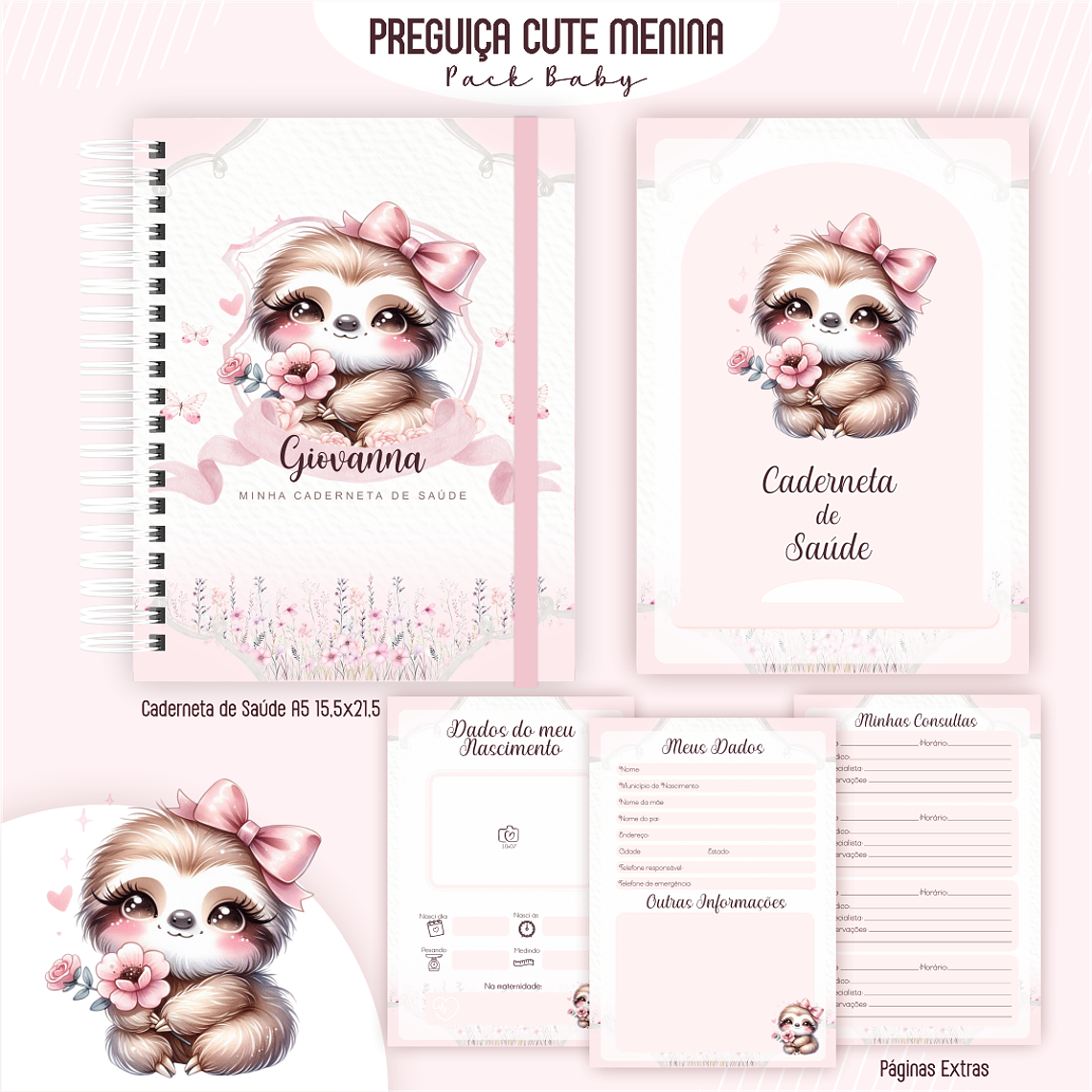 Arquivo Encadernação Baby Preguiça Cute 2