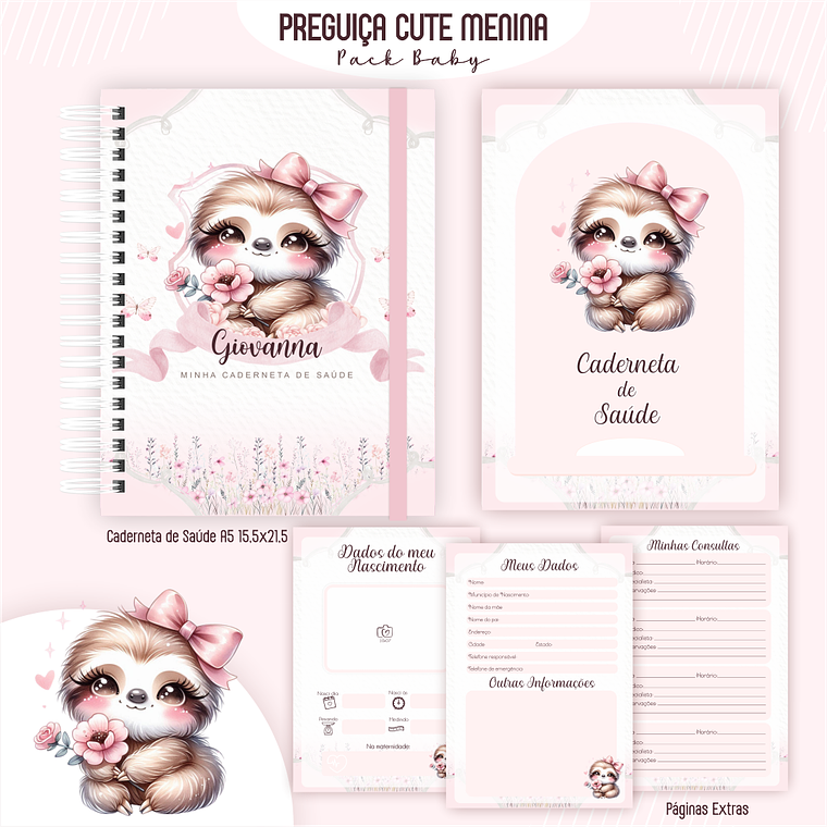 Arquivo Encadernação Baby Preguiça Cute 2