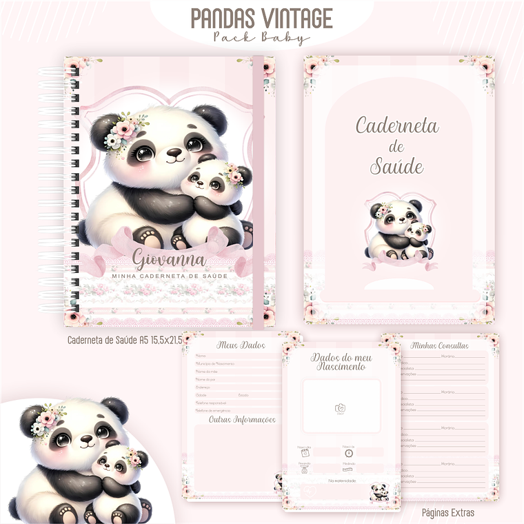 Arquivo Encadernação Baby Pandas Vintage 2