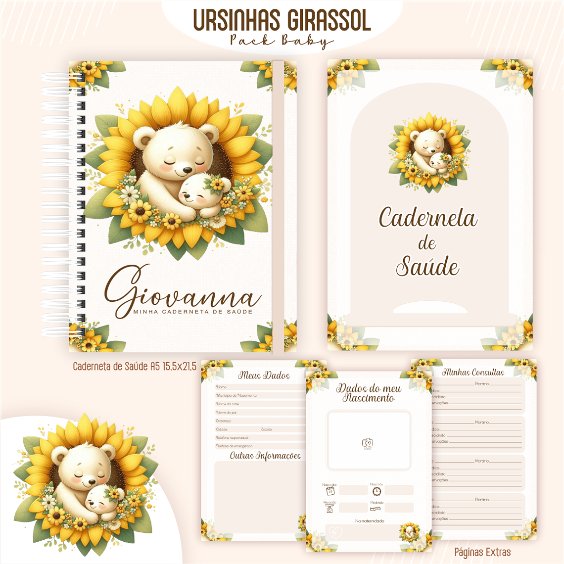 Arquivo Encadernação Baby Ursinhas Girassol 2