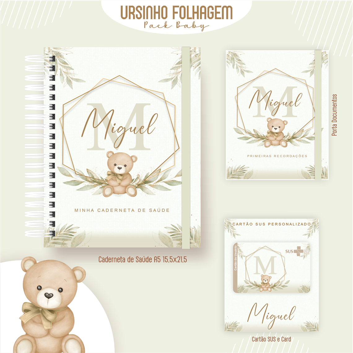 Arquivo Encadernação Baby Ursinho Folhagem verde 2
