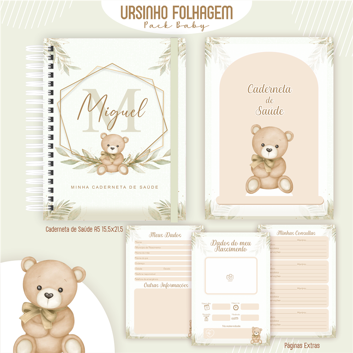 Arquivo Encadernação Baby Ursinho Folhagem verde 3