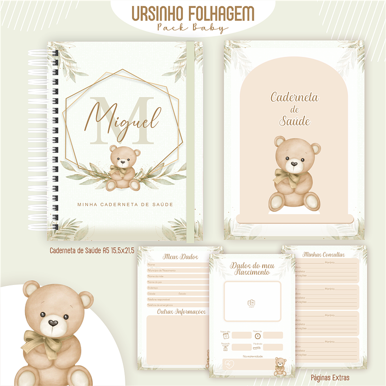 Arquivo Encadernação Baby Ursinho Folhagem verde 3