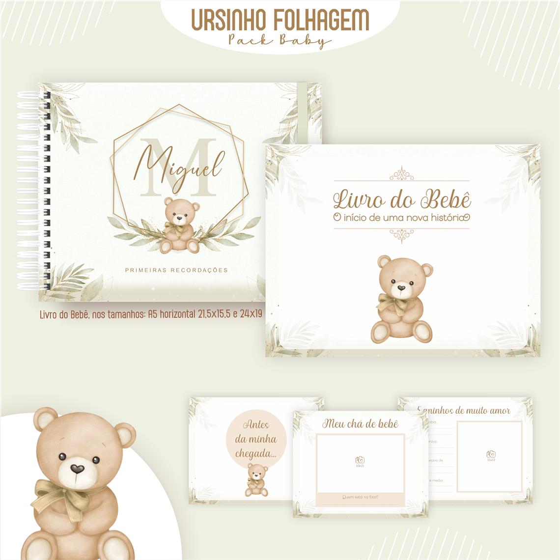 Arquivo Encadernação Baby Ursinho Folhagem verde 4