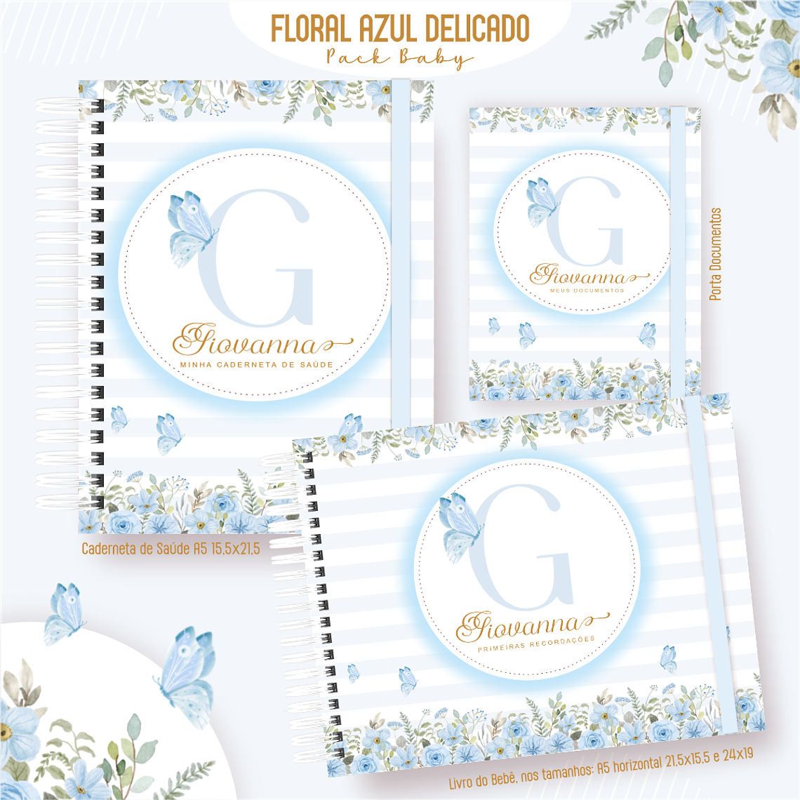 Arquivo Encadernação Baby Floral Azul  1
