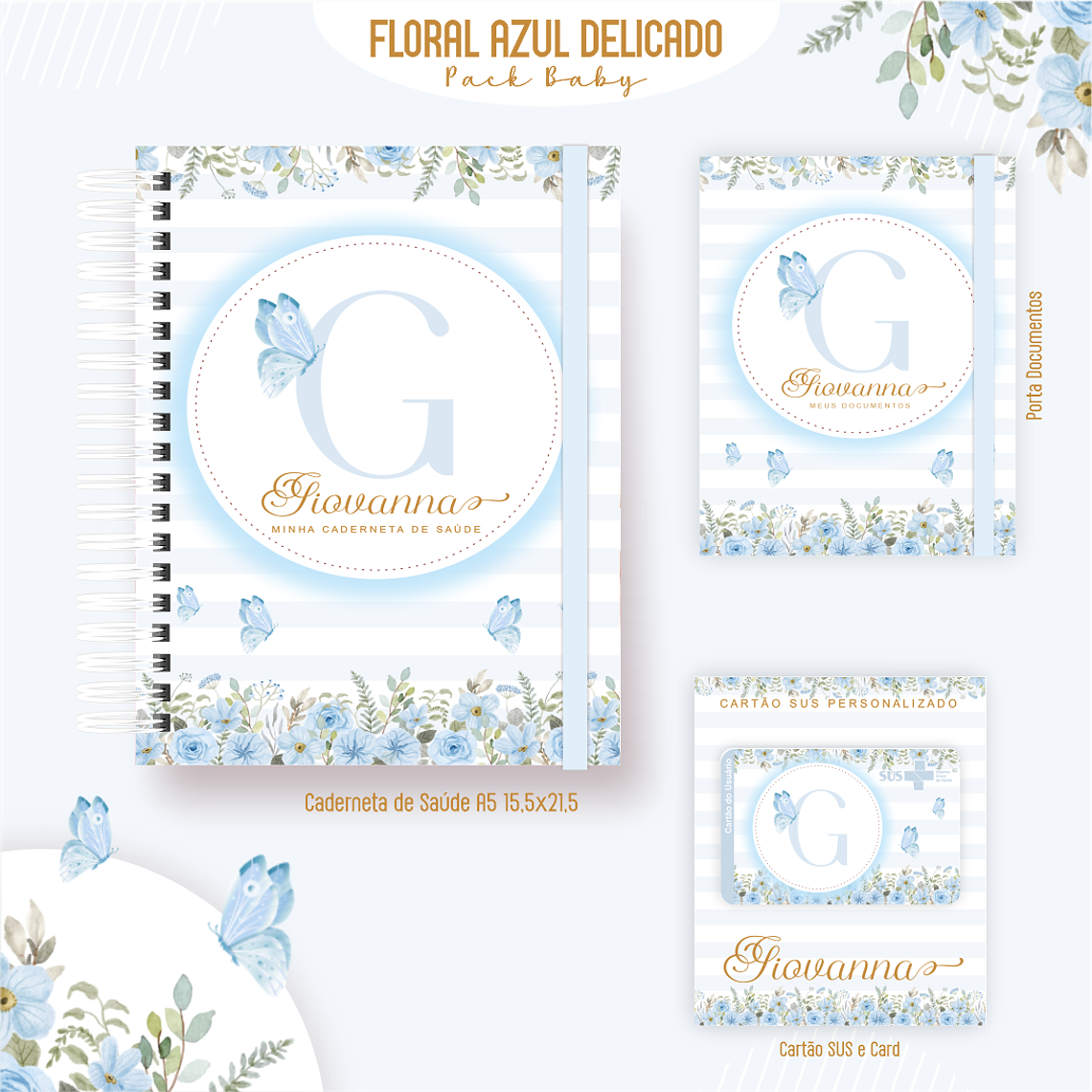 Arquivo Encadernação Baby Floral Azul  2