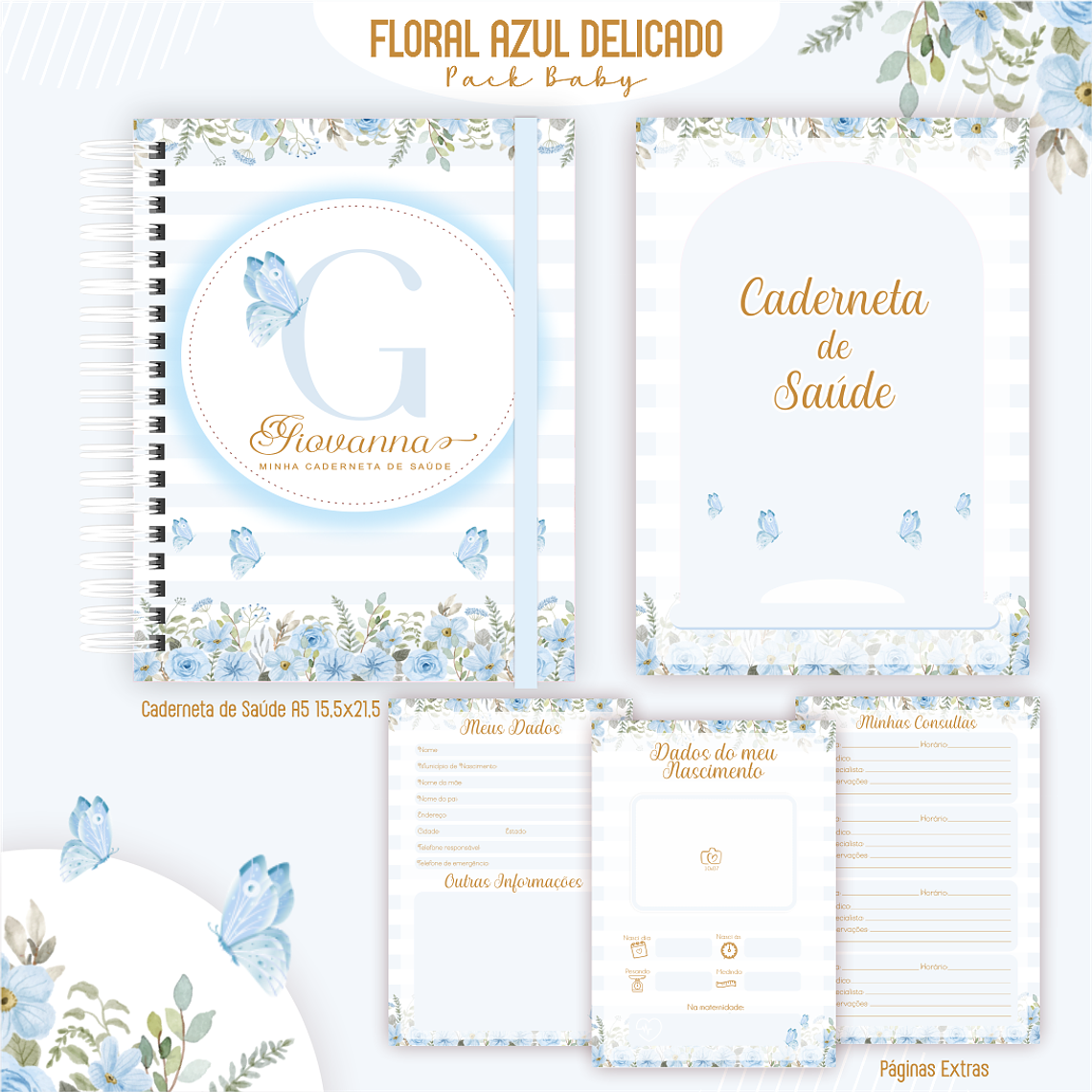 Arquivo Encadernação Baby Floral Azul  3