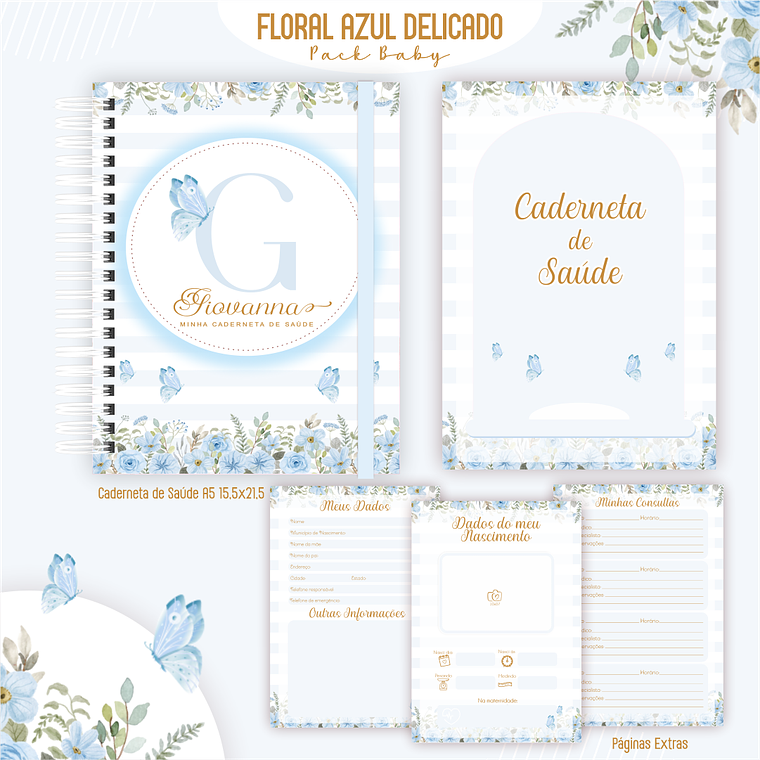 Arquivo Encadernação Baby Floral Azul  3