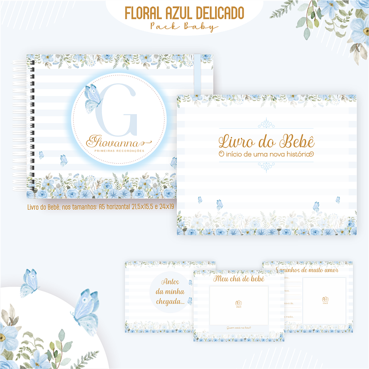 Arquivo Encadernação Baby Floral Azul  4
