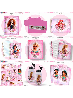 Arquivo Encadernação Kit Escolar - Princesas