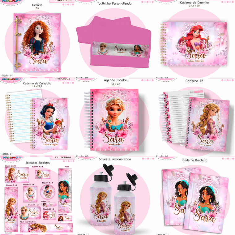 Arquivo Encadernação Kit Escolar - Princesas 1