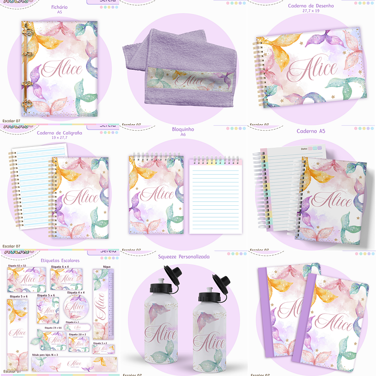 Arquivo Encadernação Kit Escolar - Sereia 1