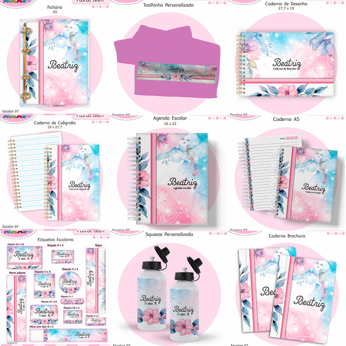 Arquivo Encadernação Kit Escolar - Floral 1