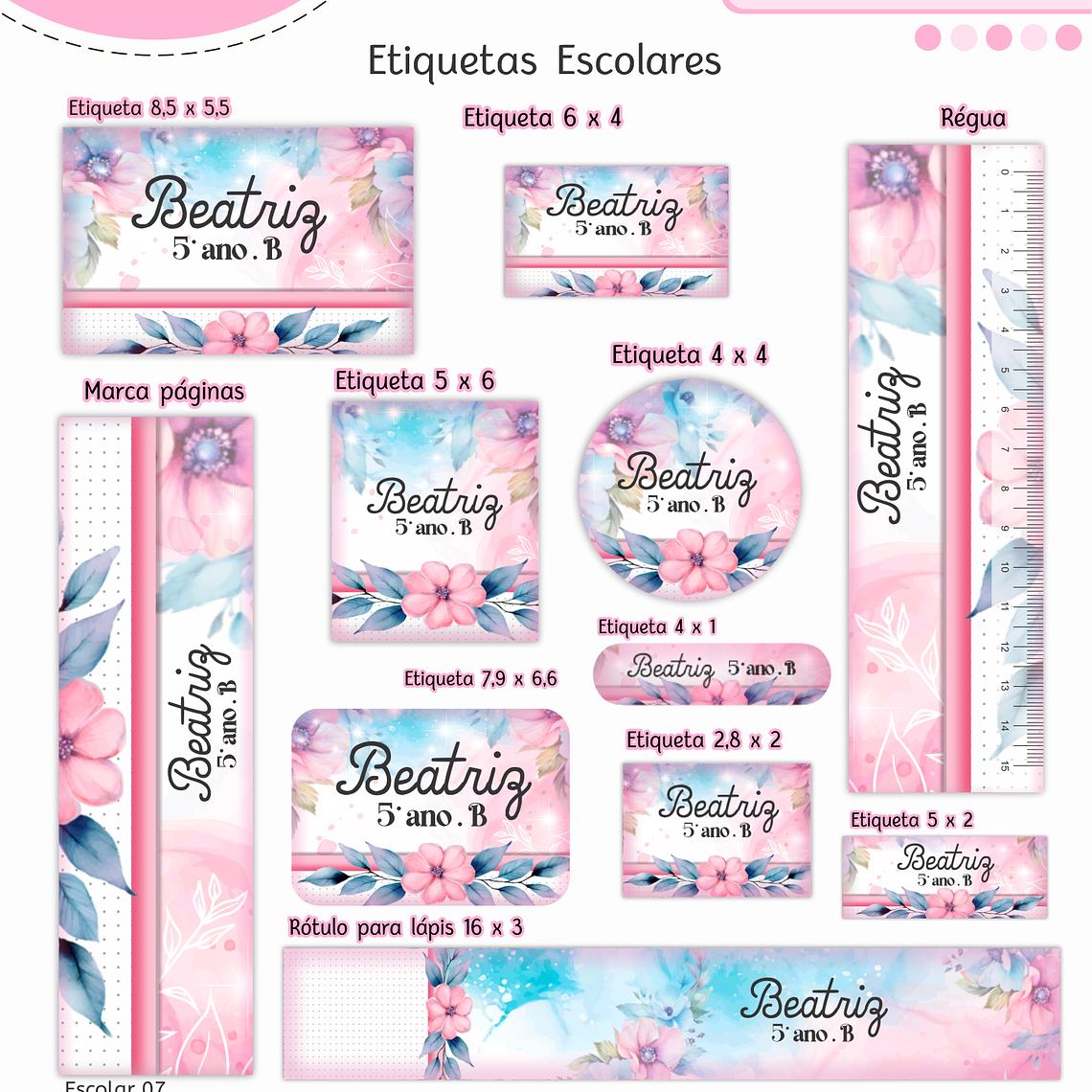 Arquivo Encadernação Kit Escolar - Floral 11