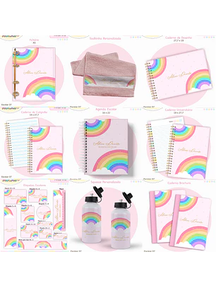 Arquivo Encadernação Kit Escolar - Arco-íris