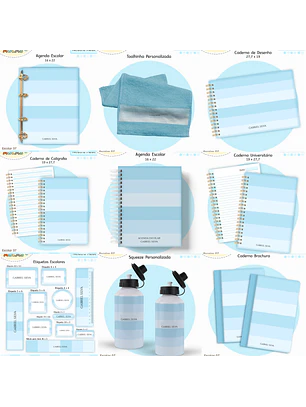 Arquivo Encadernação Kit Escolar - Azul Neutro